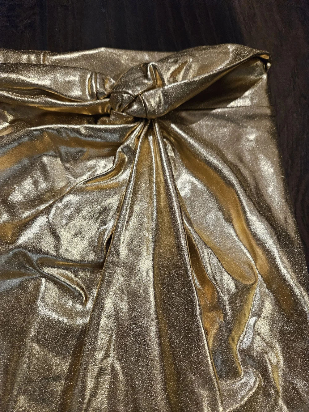 SKIMS Gold Knot-Front Metallic Swim Coverup Skirt